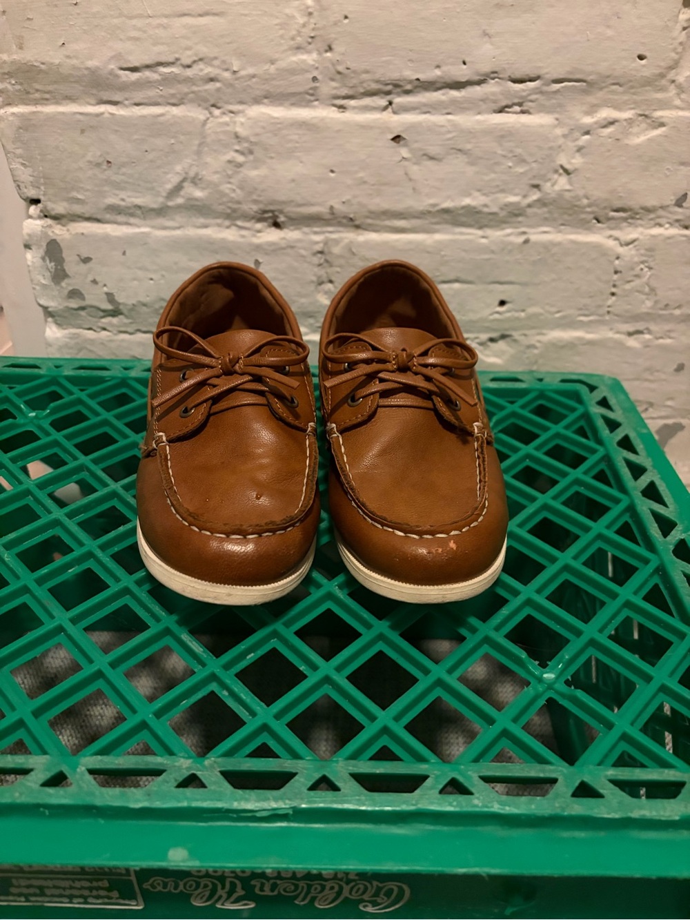 Cat & Jack Boys Brown Boat Shoes Size 3 Lace Up Loafers